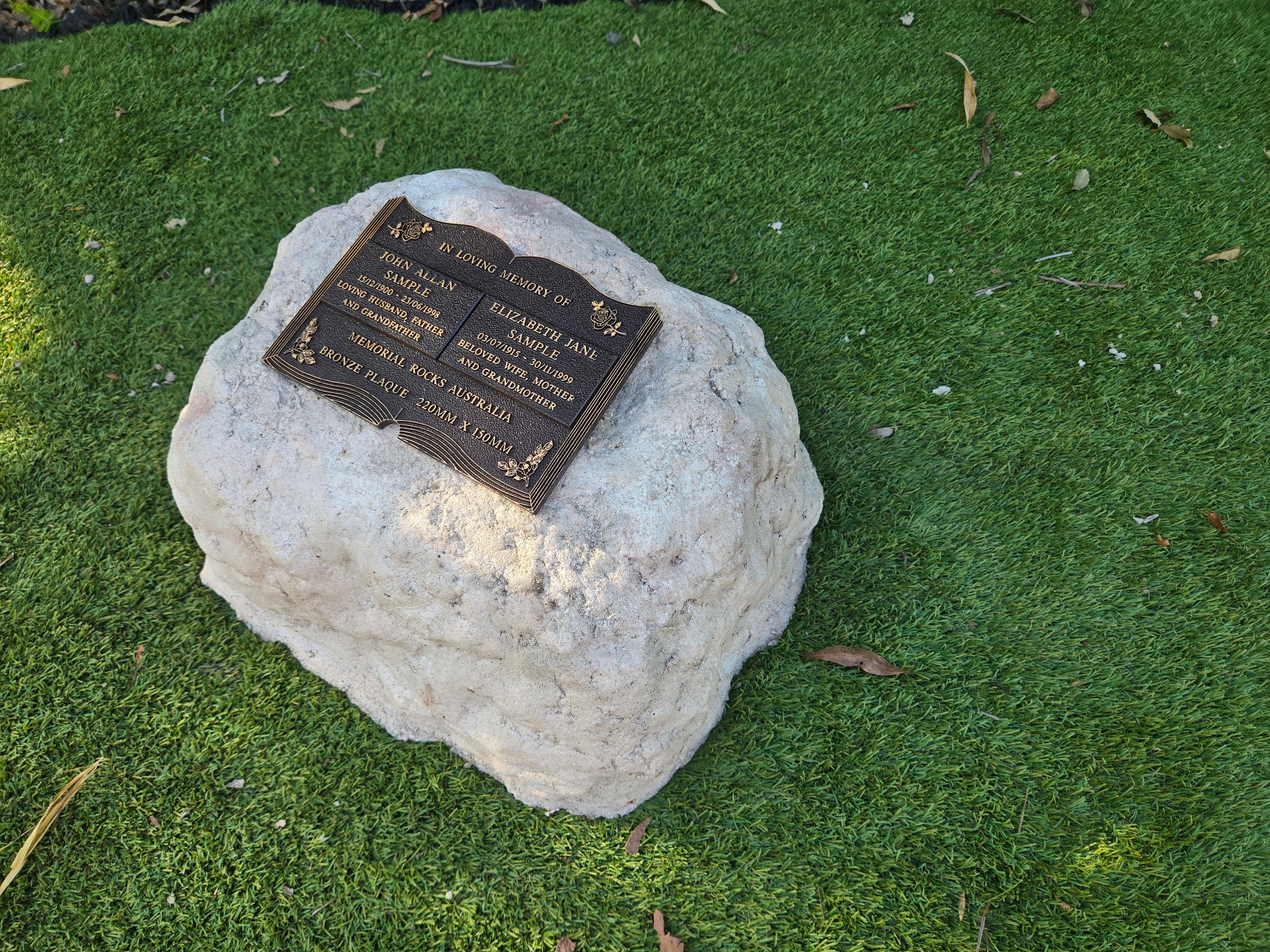 rock urn and plaque
